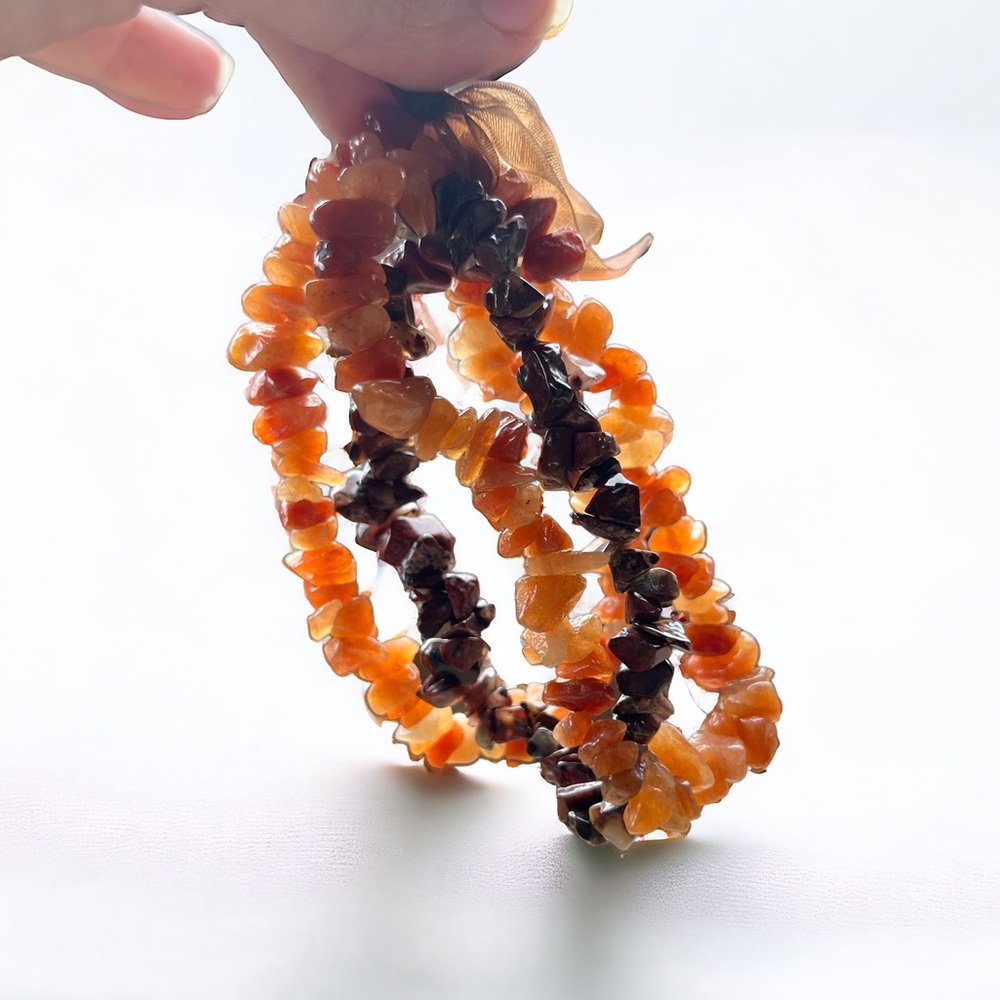 NEW Tan Brown Chip Gems Bracelet Bundle Set of 3 Bohemian Casual Stretch